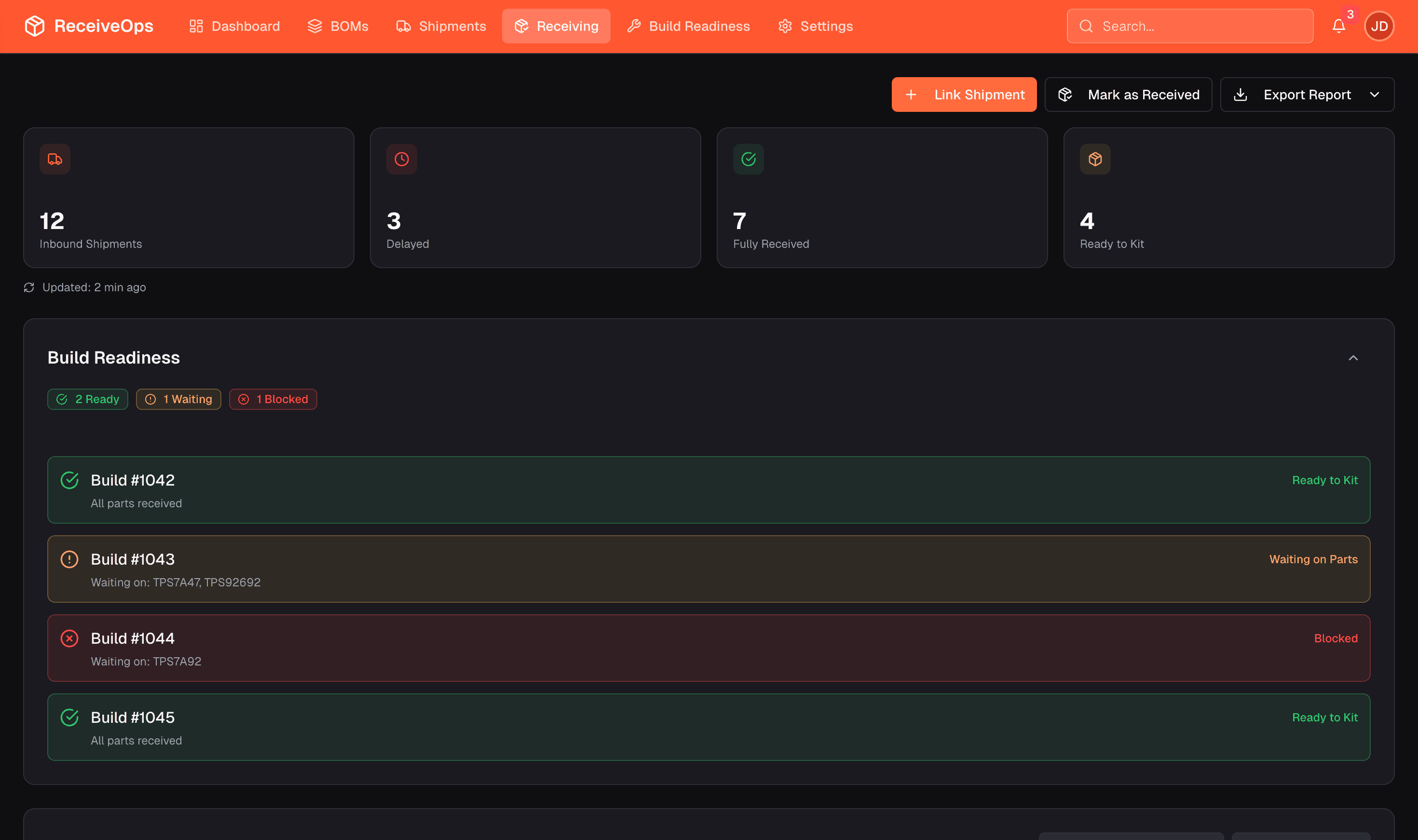 Live Inbound & Receiving Tracker